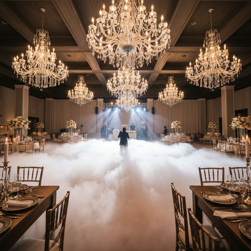 Wedding venue with low lying fog effect covering dance floor - Humber Events fog machine hire